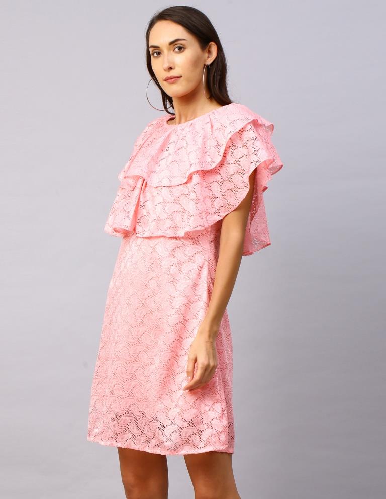 Pink Coloured Net Russell Net Dress | Leemboodi