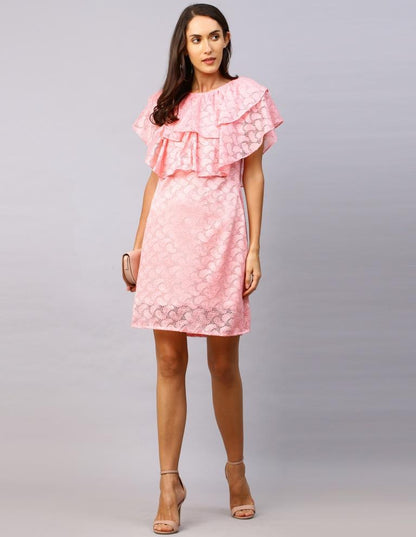 Pink Coloured Net Russell Net Dress | Leemboodi