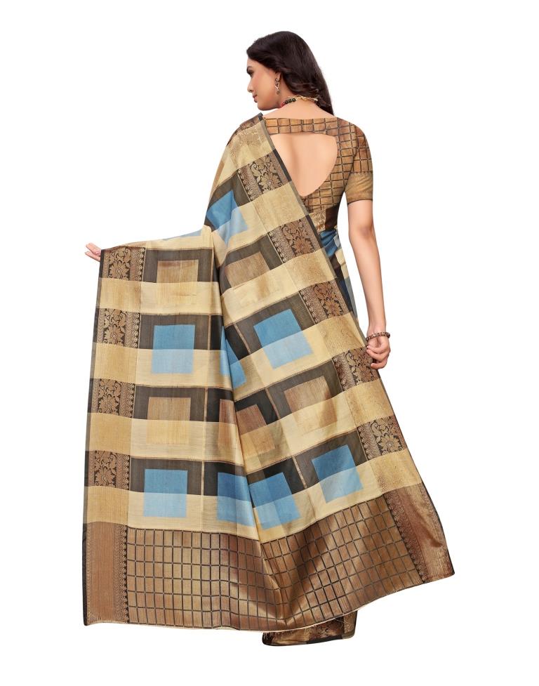 Beige Coloured Jacquard Silk Saree | Leemboodi