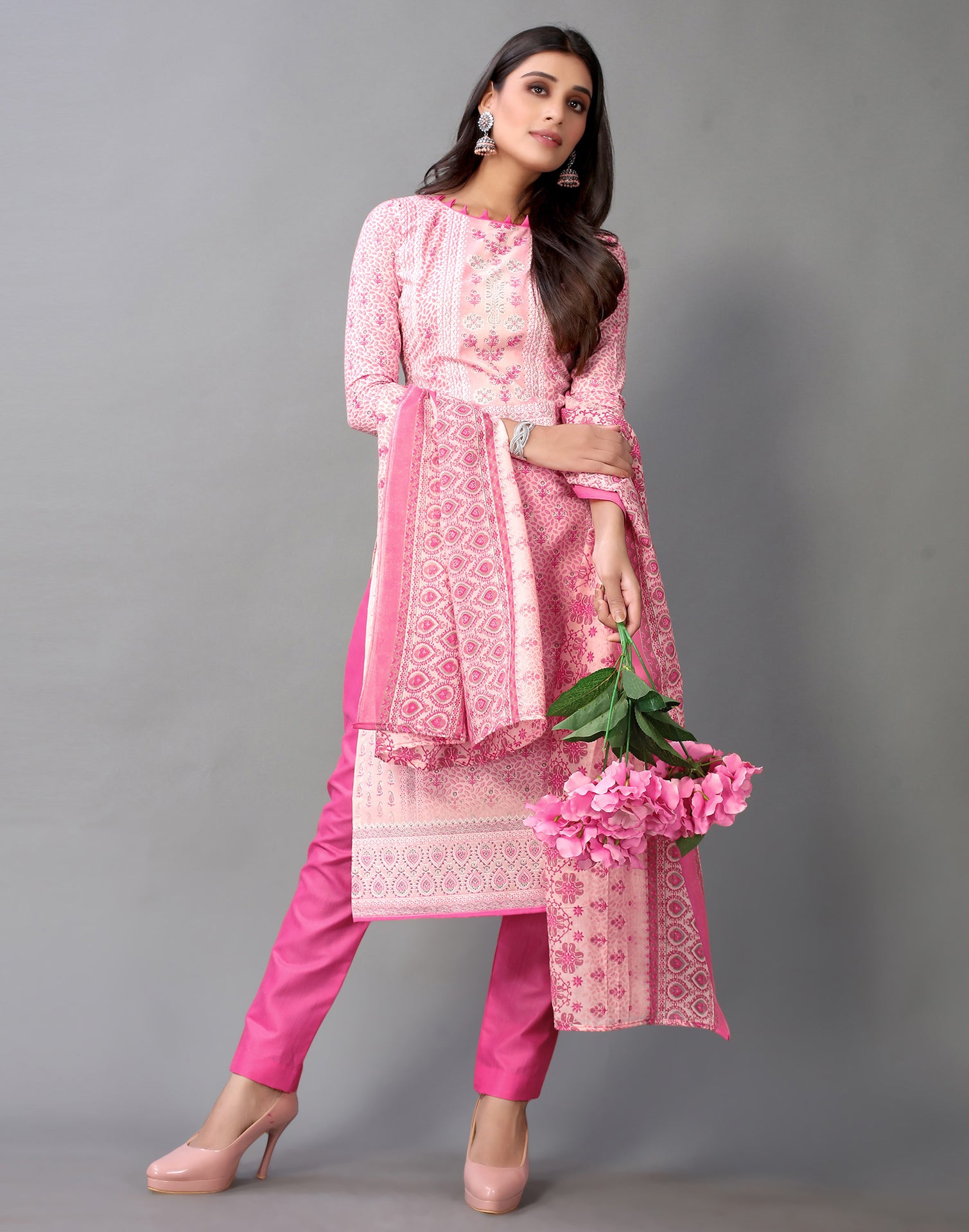 Buy PARADISE PRINTS Women's Cotton Foil Printed Unstitched Salwar Suit  Dress Material(Light Pink) at Amazon.in