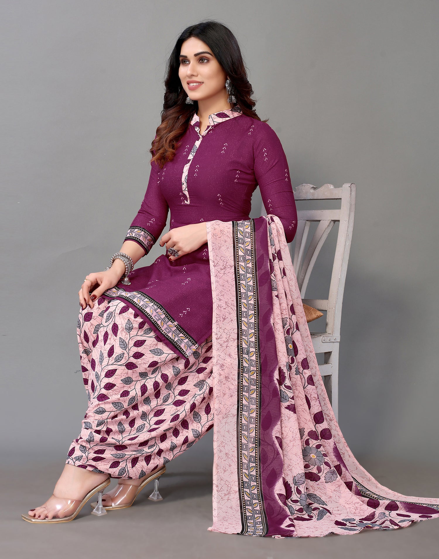 Printed Polyester Unstitched Salwar Suit Material | Leemboodi