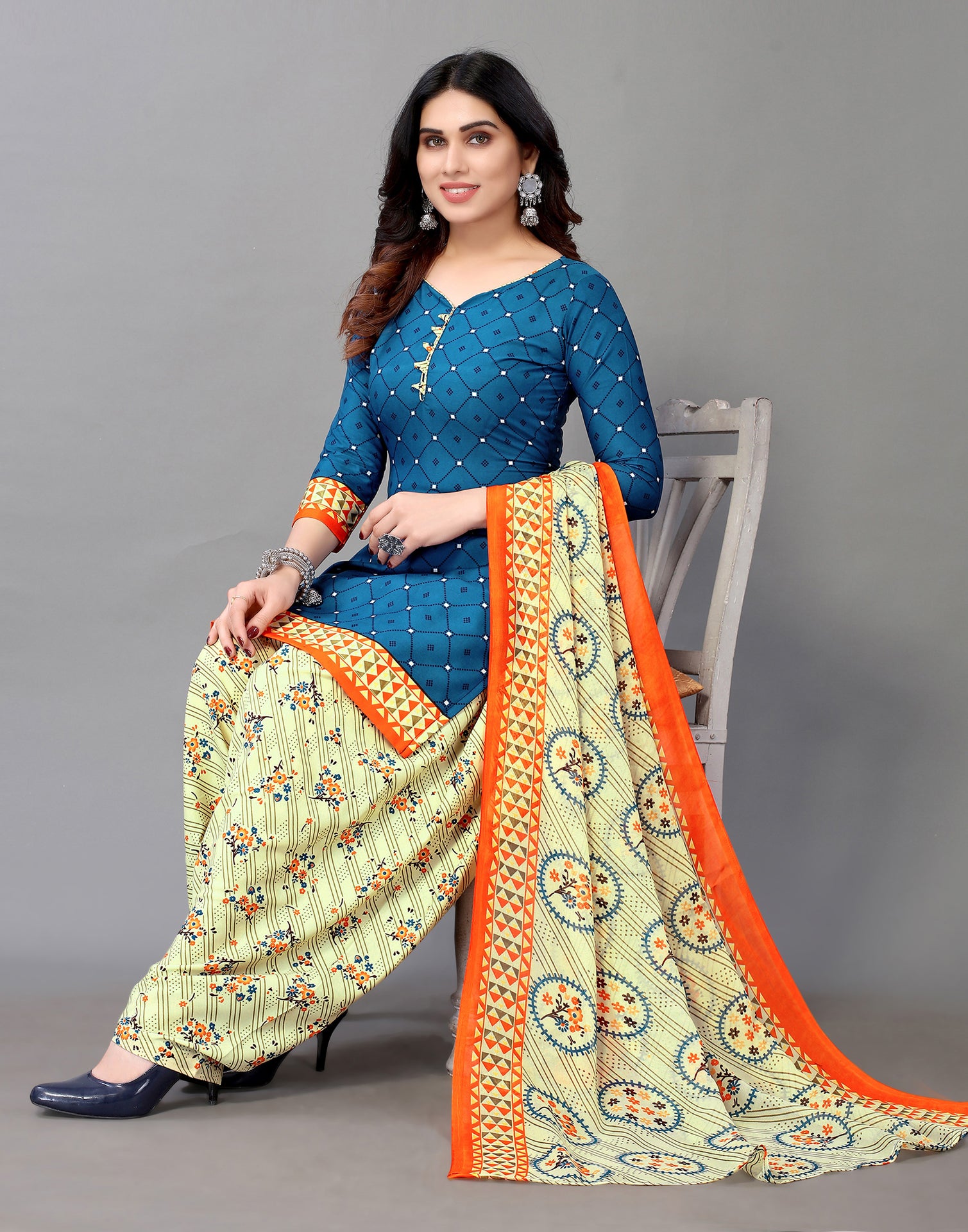 Patiala Fancy Fabric Strips Print Salwar Kameez and Patiala Fancy Fabric  Strips Print Salwar Suit Online Shopping