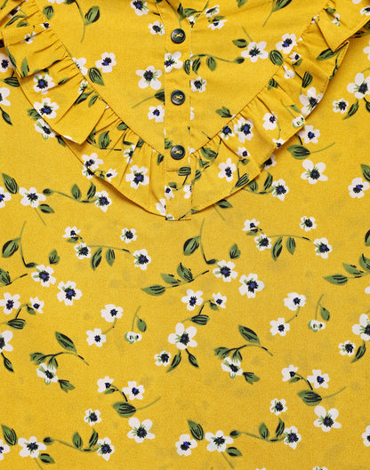 Outstanding Mustard Yellow Printed Tops | Leemboodi