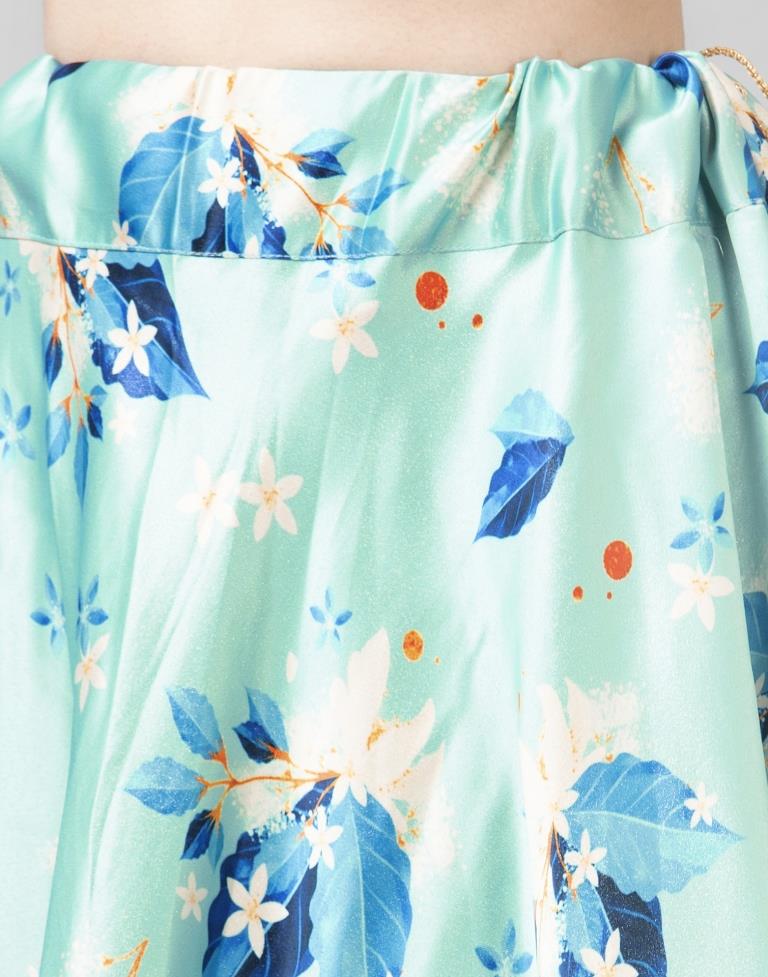 Enigmatic Sky Blue Coloured Poly Silk Digital Printed Casual Wear Lehenga | Leemboodi