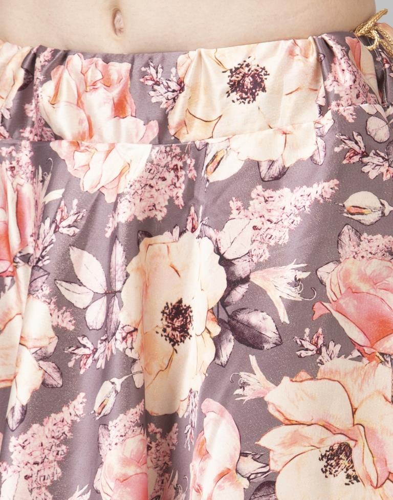 Affluent Dusty Lovendar Coloured Poly Silk Digital Printed Casual Wear Lehenga | Leemboodi