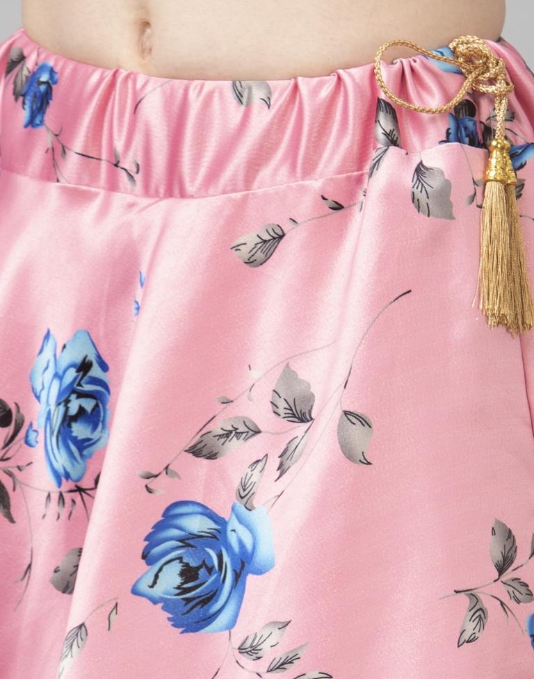 Decent Pink Coloured Poly Silk Digital Printed Casual Wear Lehenga | Leemboodi