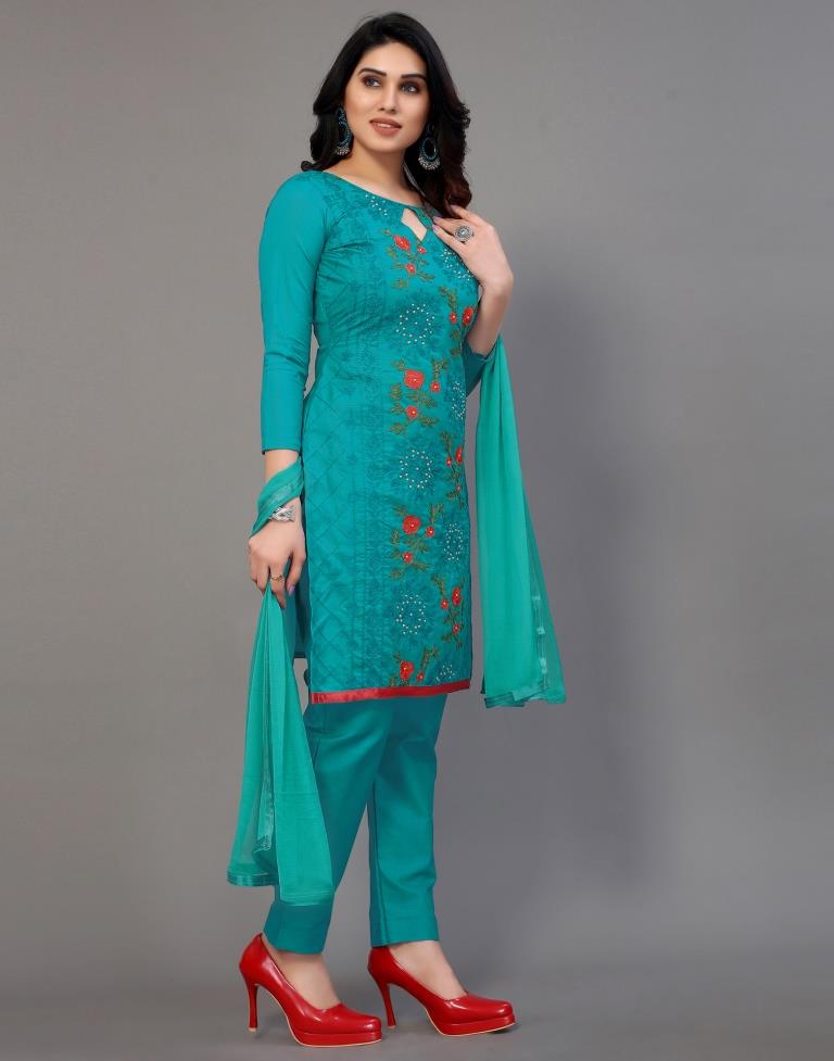 Embroidery Cotton Blend Unstitched Salwar Suit Material | Leemboodi