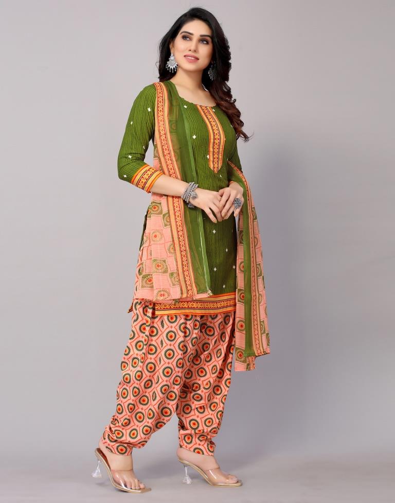 Grey & beige printed cotton unstitched salwar salwar suit material -  Rajnandini - 4207174
