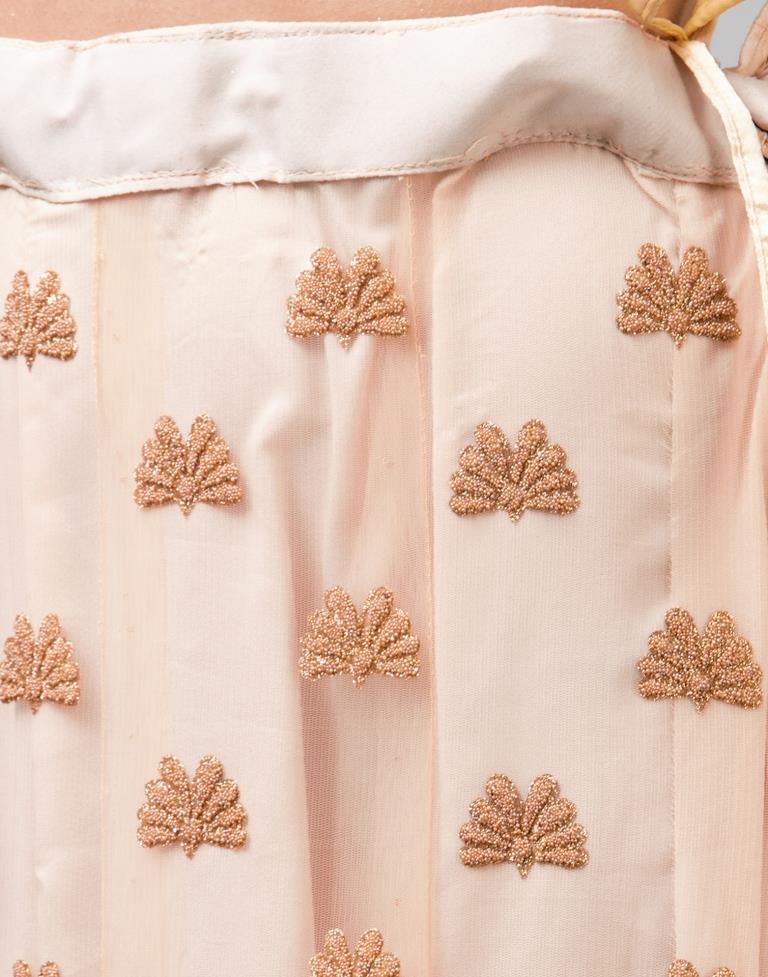 Striking Peach Coloured Net Glitter Embellished Casual Wear Lehenga | Leemboodi