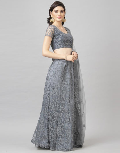 Enchanting Grey Coloured Net Glitter Embellished Casual Wear Lehenga | Leemboodi