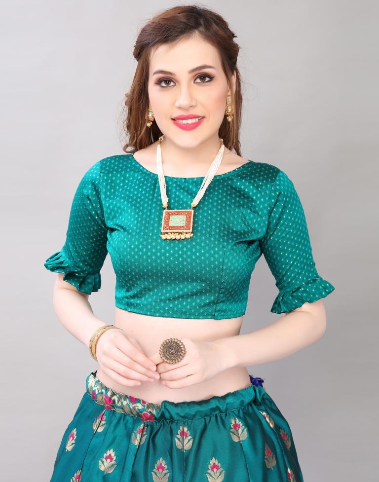 Appealing Pine Green Coloured Poly Silk Jacquard Casual Wear Lehenga | Leemboodi