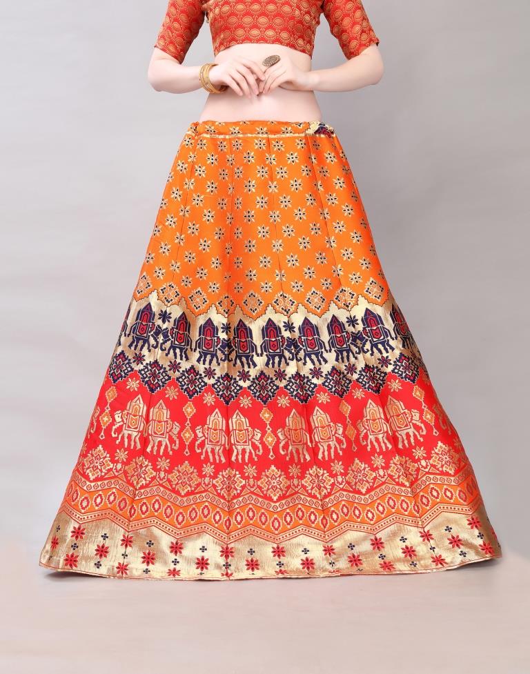 Precious Orange Coloured Poly Silk Jacquard Casual Wear Lehenga | Leemboodi