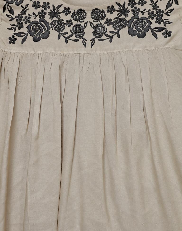 Grey Coloured Embroidered Rayon Tops | Leemboodi