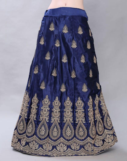 Standard Navy Blue Coloured Satin Silk Embroidered Casual Wear Lehenga | Leemboodi
