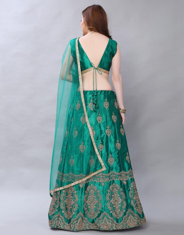 Choicest Green Coloured Satin Silk Embroidered Casual Wear Lehenga | Leemboodi