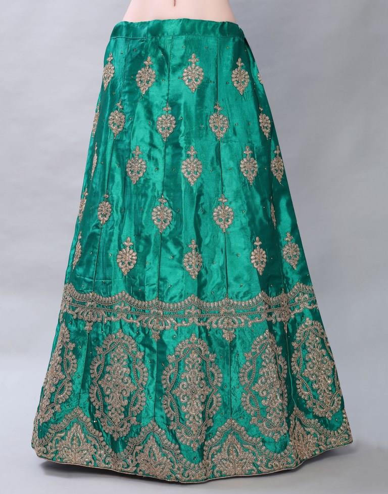 Choicest Green Coloured Satin Silk Embroidered Casual Wear Lehenga | Leemboodi