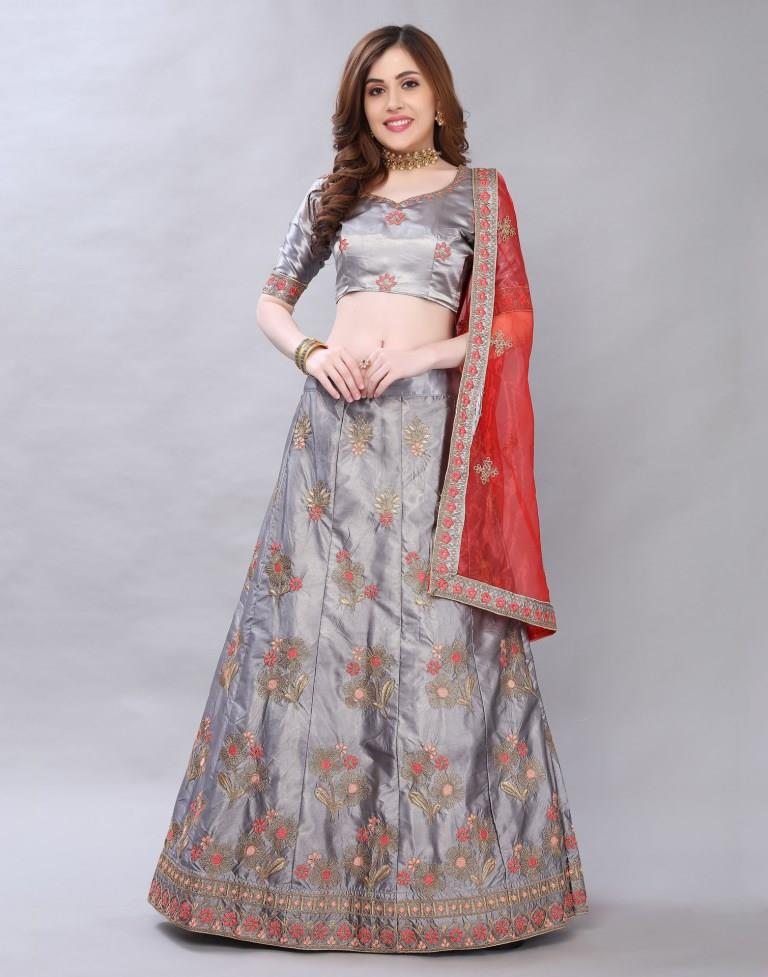 Buy Radhe Creation Girls Embroidered Sequins Work And Flower Work Lehenga  Choli Grey Online at Best Prices in India - JioMart.