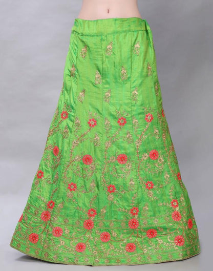 Impressive Parrot Green Coloured Poly Silk Embroidered Casual Wear Lehenga | Leemboodi