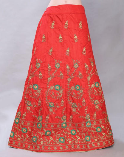Peppy Red Coloured Poly Silk Embroidered Casual Wear Lehenga | Leemboodi