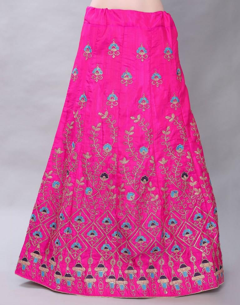 Splendiferous Pink Coloured Poly Silk Embroidered Casual Wear Lehenga | Leemboodi