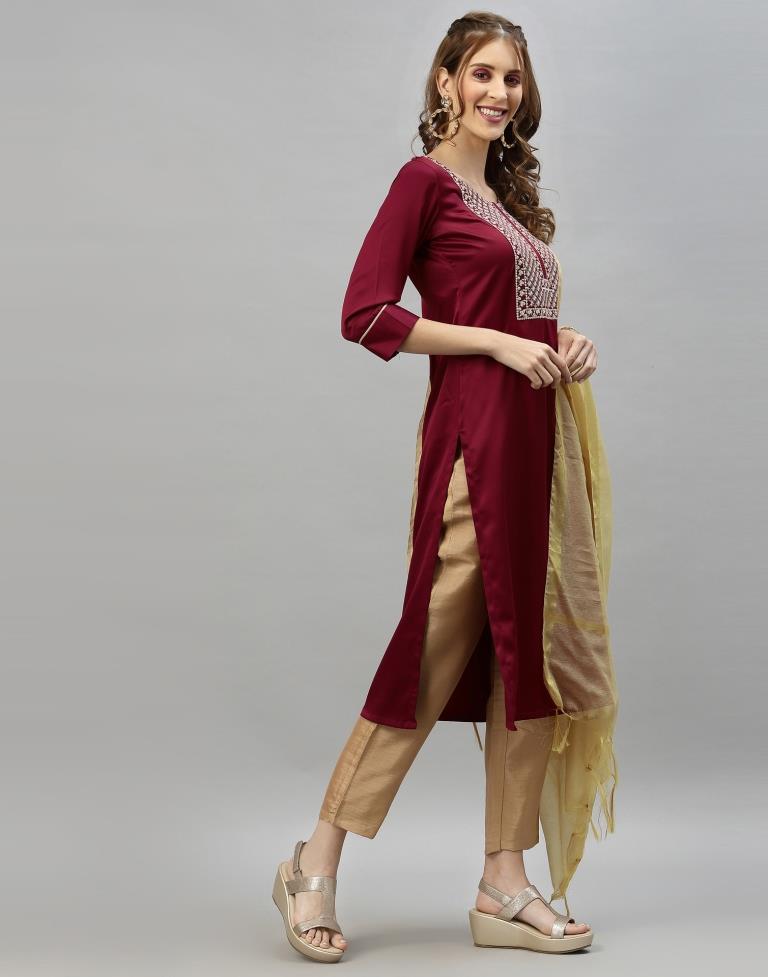 Maroon Kurti With Pant And Dupatta | Leemboodi