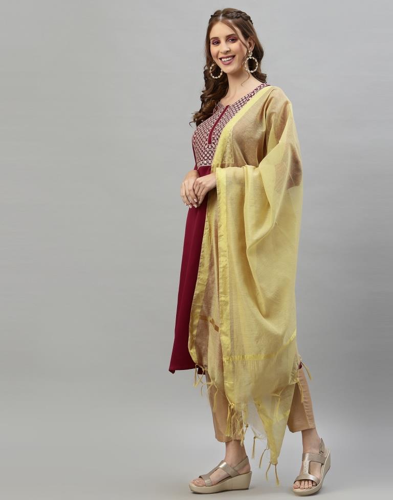 Maroon Kurti With Pant And Dupatta | Leemboodi