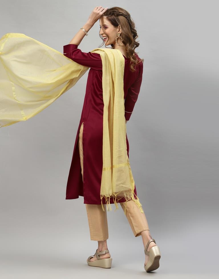 Maroon Kurti With Pant And Dupatta | Leemboodi