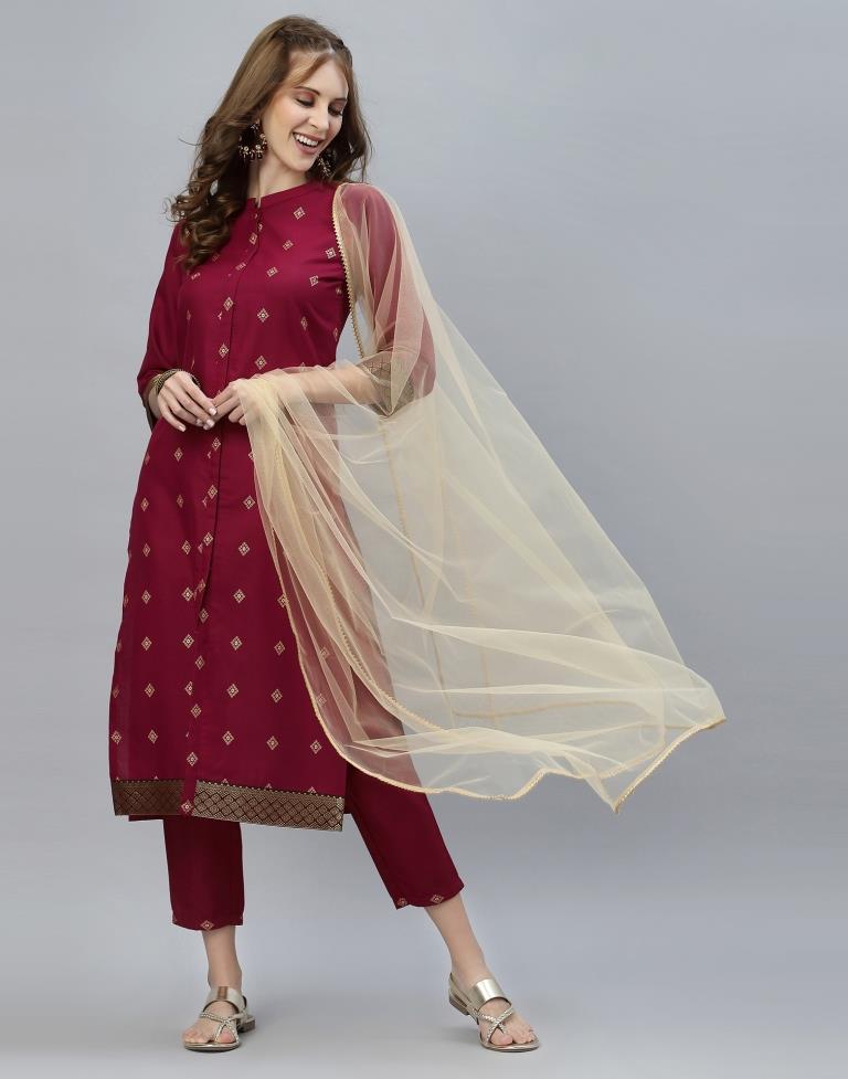 Maroon Kurti With Pant And Dupatta | Leemboodi