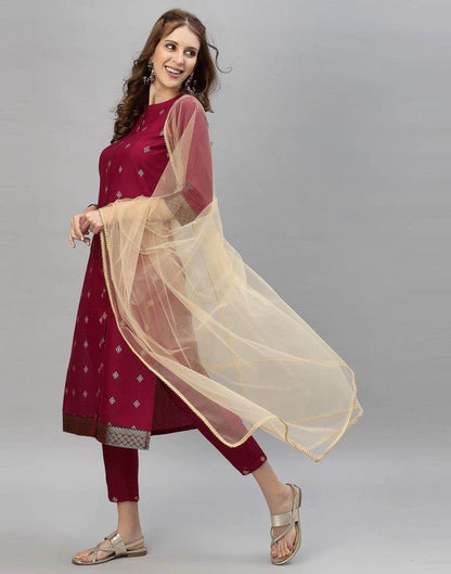 Maroon Kurti With Pant And Dupatta | Leemboodi