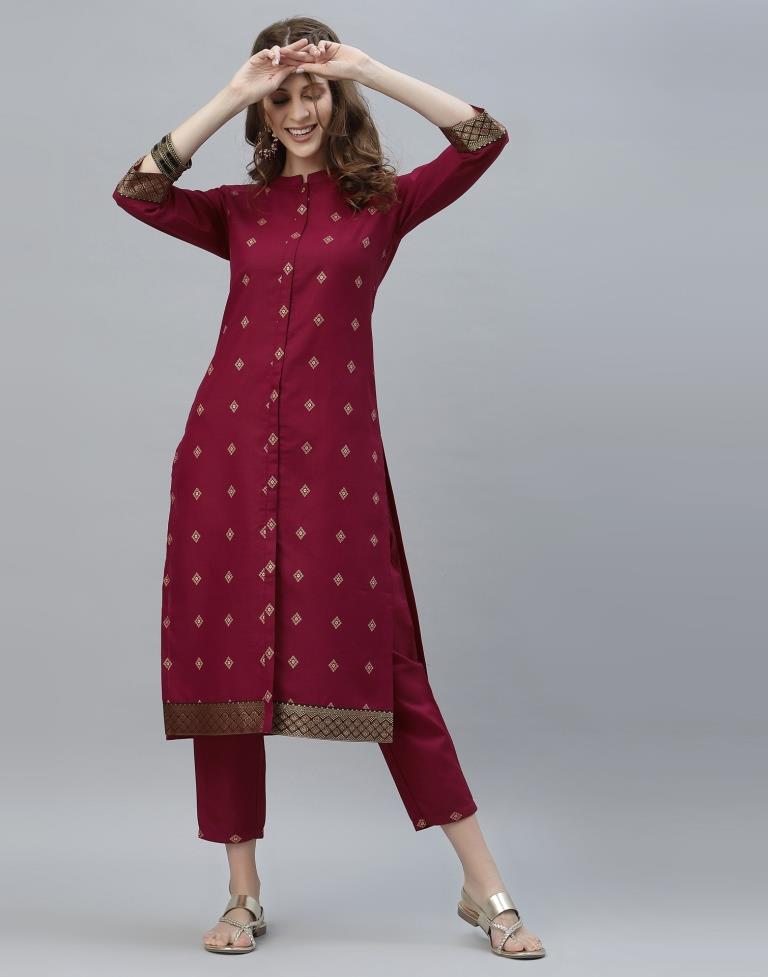 Maroon Kurti With Pant And Dupatta | Leemboodi