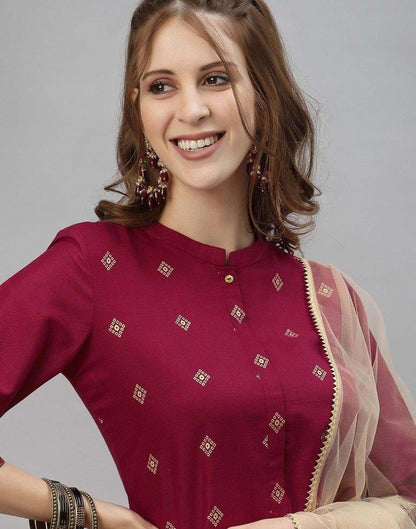 Maroon Kurti With Pant And Dupatta | Leemboodi