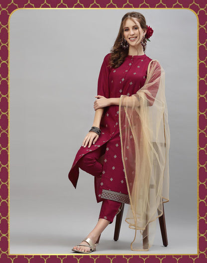 Maroon Kurti With Pant And Dupatta | Leemboodi