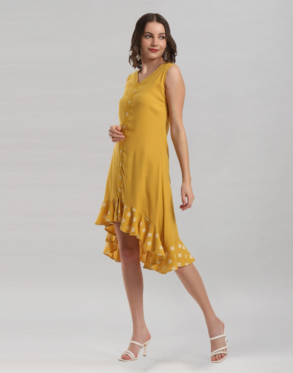 Mustard Yellow Ruffled Dress | Leemboodi