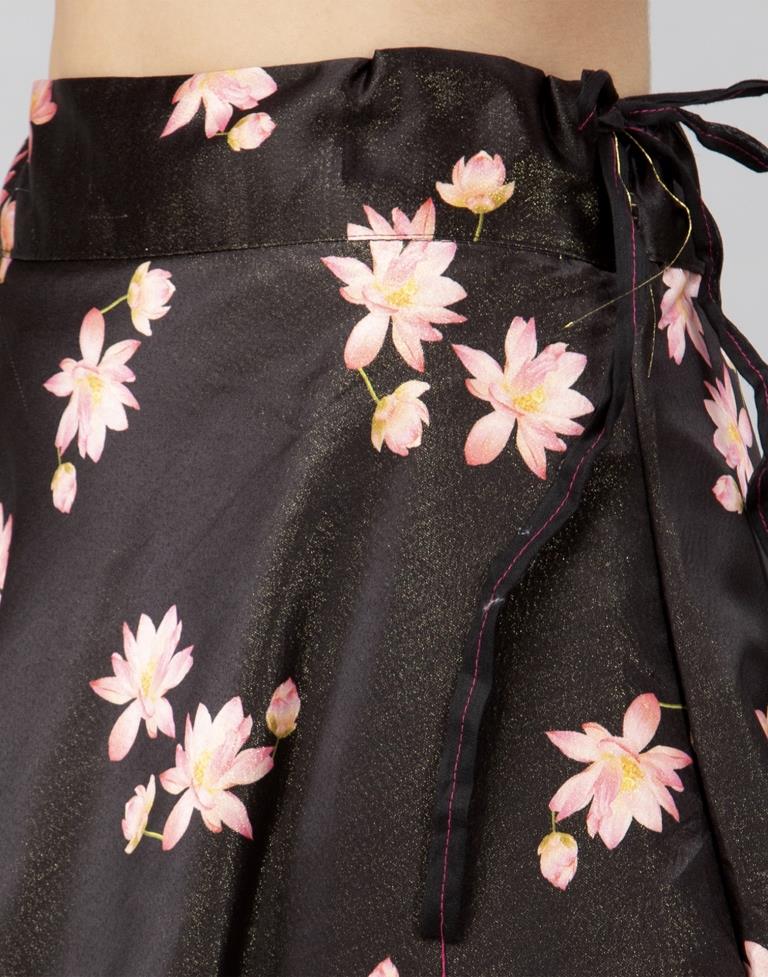 Attractive Black Coloured Poly Silk Digital Printed Casual Wear Lehenga | Leemboodi