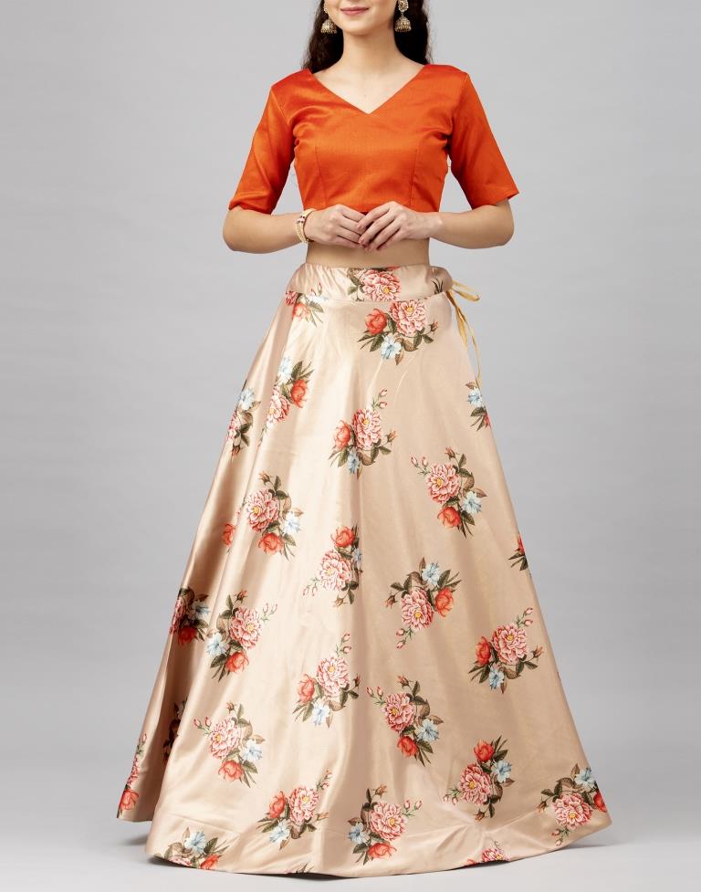 Graceful Peach Coloured Poly Silk Digital Printed Casual Wear Lehenga | Leemboodi
