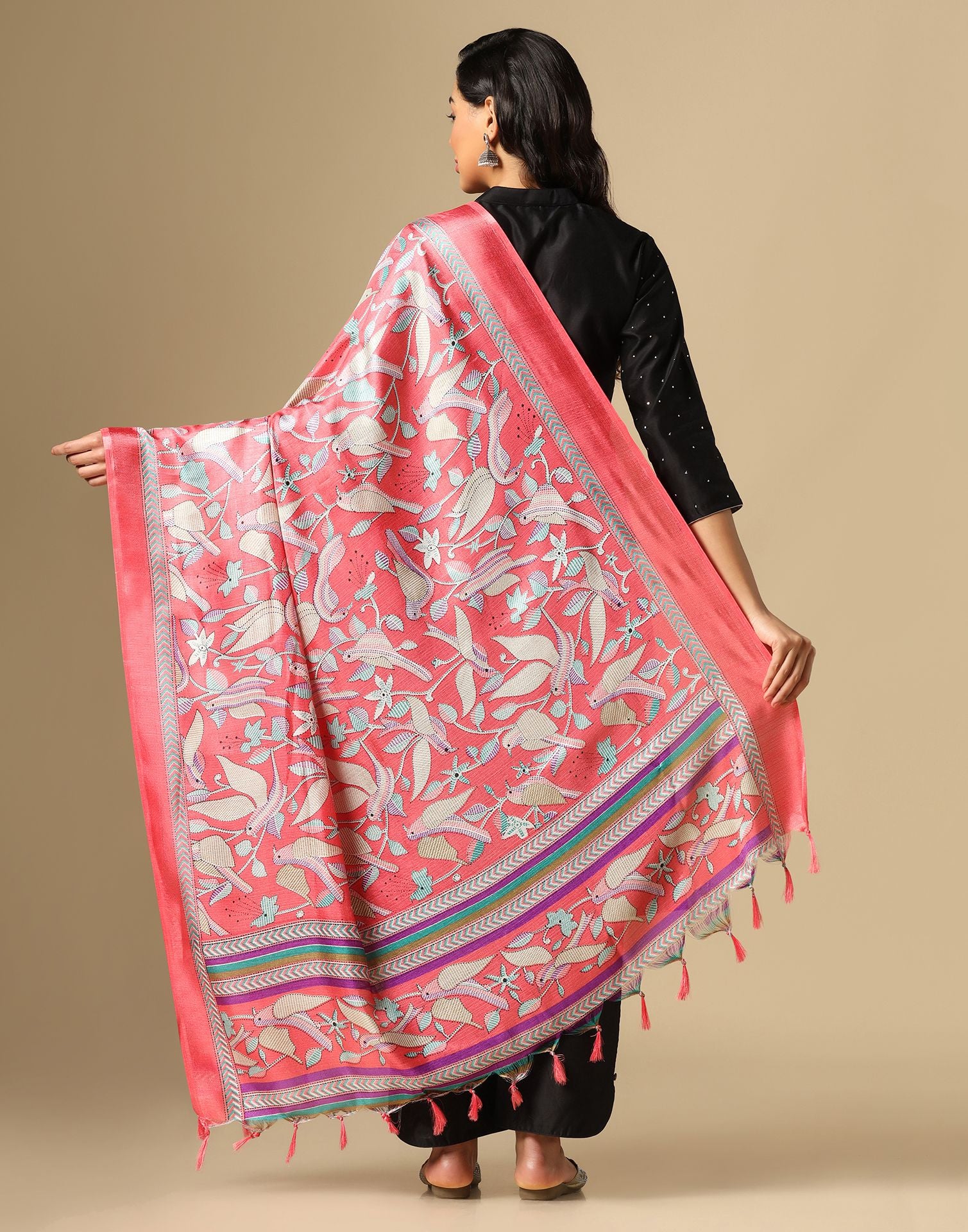 Pink Khadi Silk Dupatta | Leemboodi