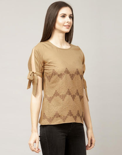 Biscuit Brown Embroidered Top | Leemboodi