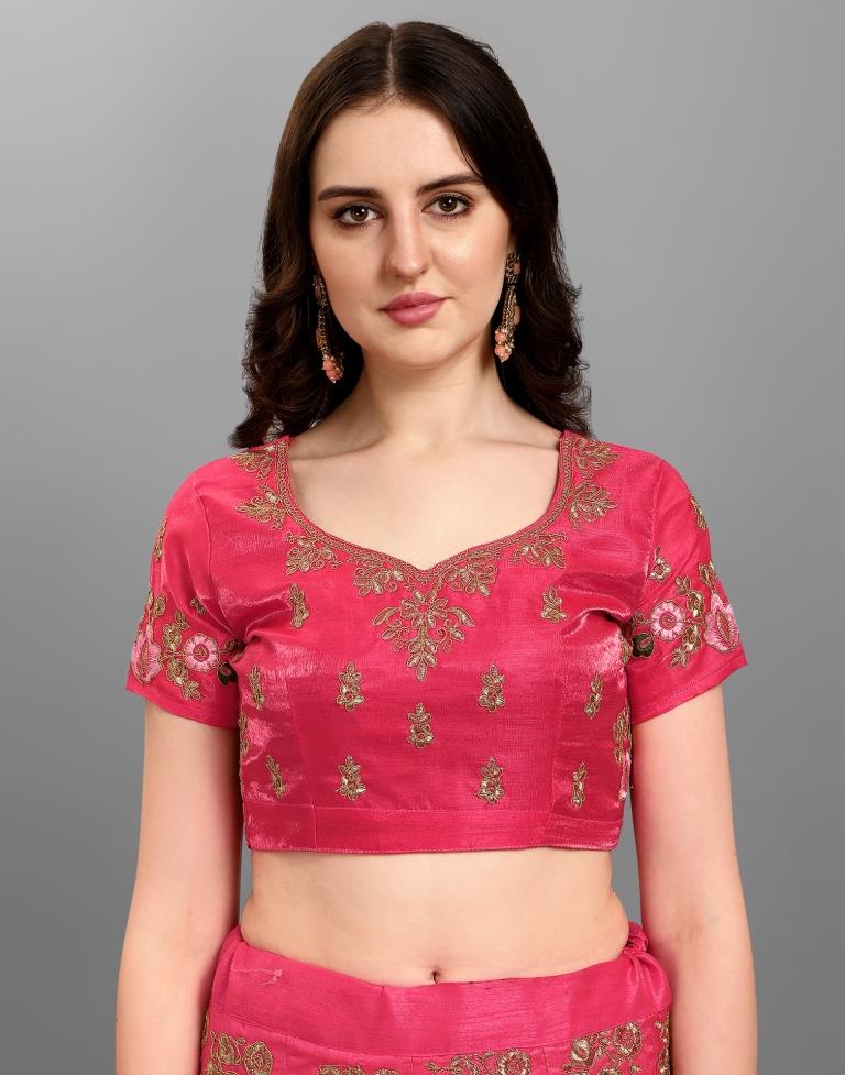 Rose Pink Coloured Poly Silk Embroidered Partywear Lehenga