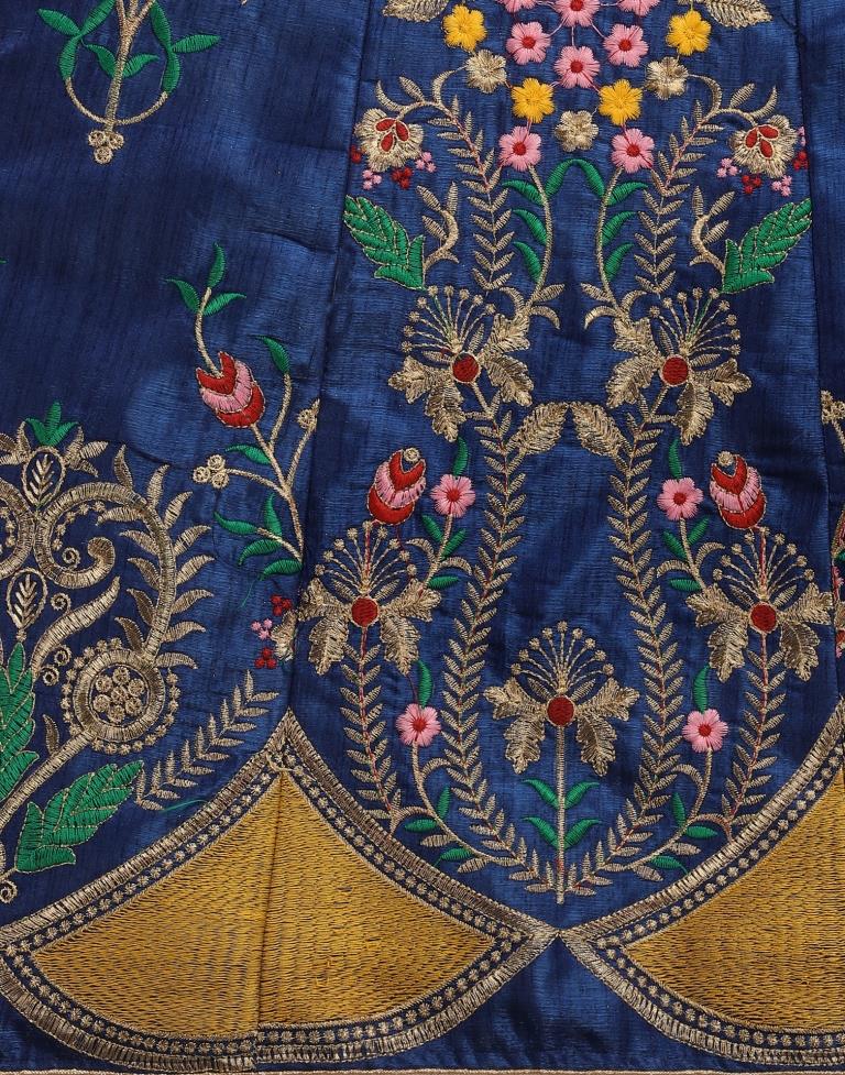 Blue Coloured Poly Silk Embroidered Partywear Lehenga | Leemboodi