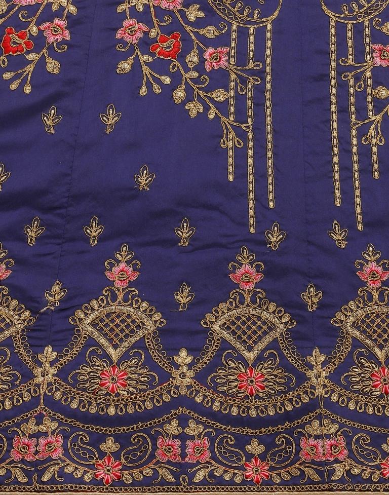 Navy Blue Coloured Taffetta Embroidered Partywear Lehenga | Leemboodi