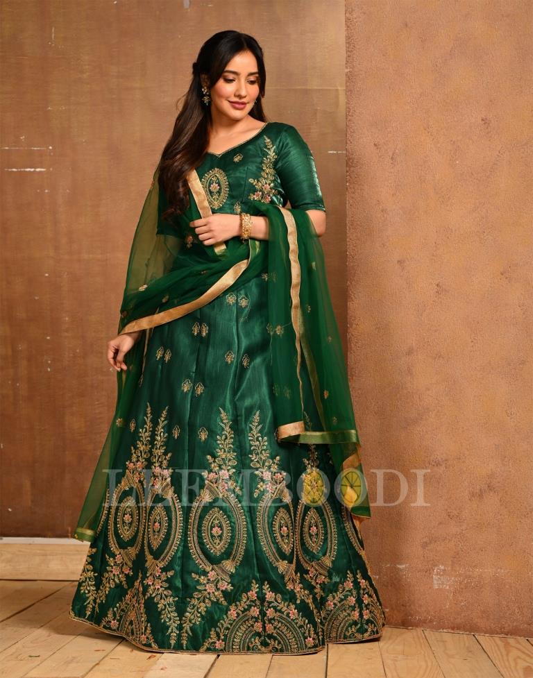 Buy online Bottle Green Flared Lehenga Choli With Dupatta from ethnic wear  for Women by Warthy Ent for ₹2279 at 67% off | 2024 Limeroad.com