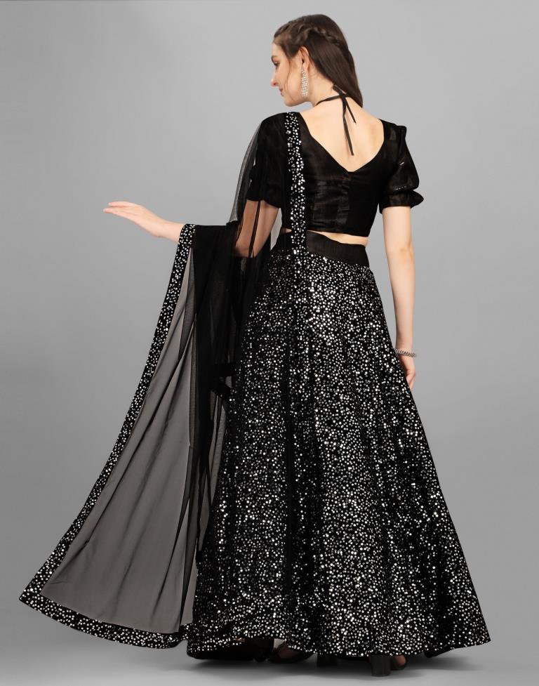 BLACK SILVER WOMEN LEHENGA CHOLI BLOUSE EMBROIDERY SKIRT INDIAN PAKISTANI  DRESS | eBay