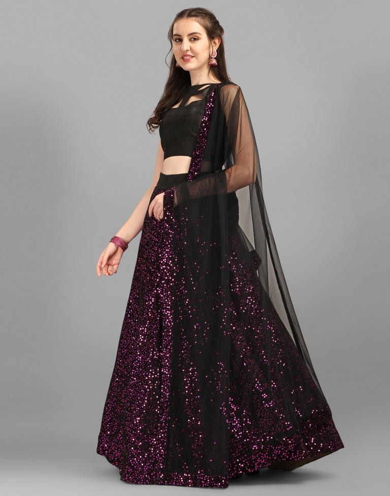 BLACK EMBROIDERED SILK SEMI STITCHED LEHENGA GW554 at Rs 6,228 / 1 pic in  Surat | Cartwindow