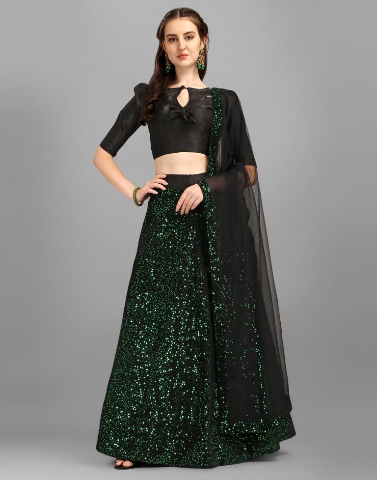 Black And Green Sequence Embroidery Lehenga