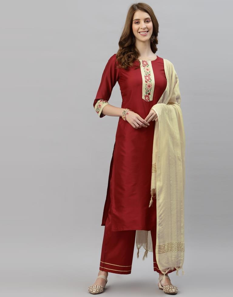Buy Avacara Maroon Silk Cotton Short Kaftan With Pant Online  Aza Fashions