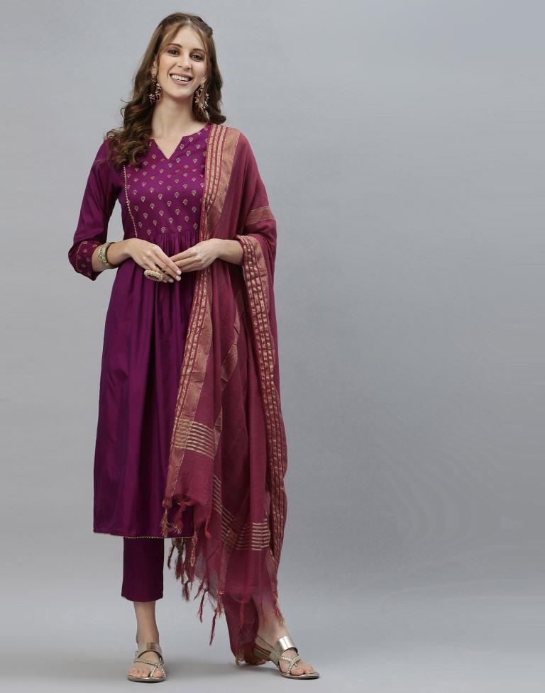 Magenta Kurti With Pant And Dupatta | Leemboodi