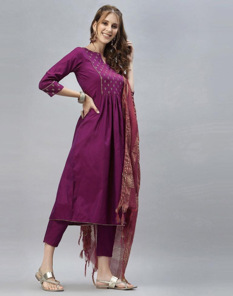 Magenta Kurti With Pant And Dupatta | Leemboodi