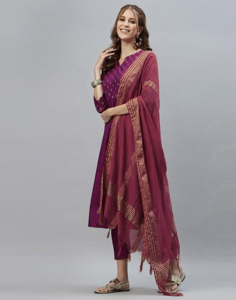 Magenta Kurti With Pant And Dupatta | Leemboodi