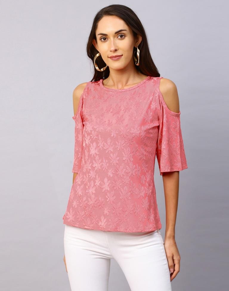 Attractive French Rose Pink Coloured Terry Jacquard Lycra Tops | Leemboodi