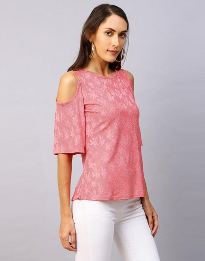 Attractive French Rose Pink Coloured Terry Jacquard Lycra Tops | Leemboodi